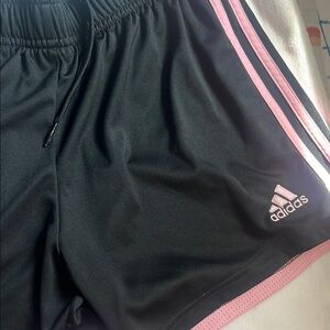 Adidas Black and Pink Athletic Shorts with Elastic Waistband